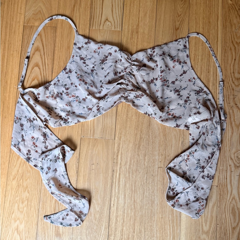 Nasty Gal Floral Beige Wrap Top